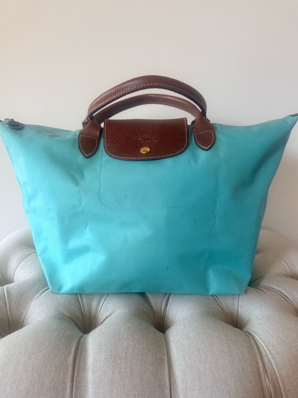 Longchamp Le Pliage Original Top Handle Bag - Rare/Discontinued Turquoise